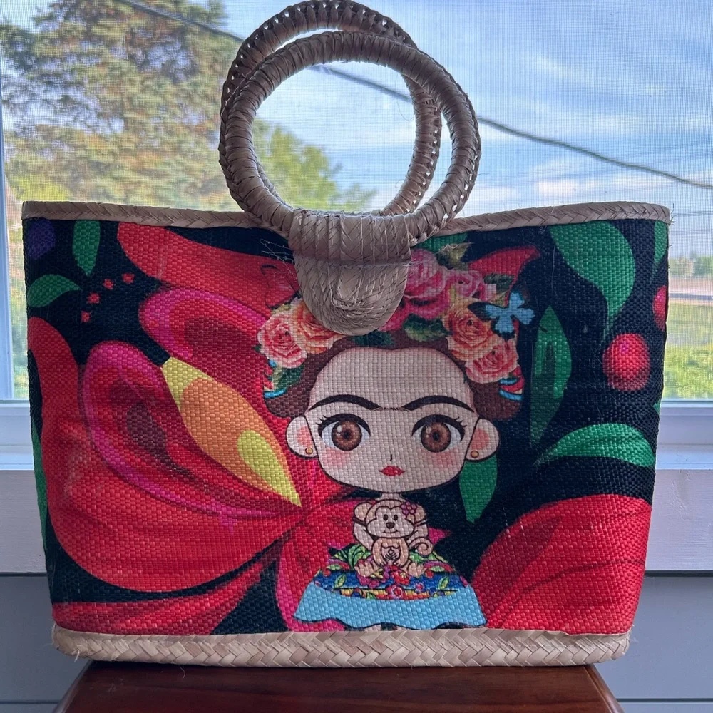 Frieda Kahlo Colorful Woven Tote Bag - Picture 2 of 2